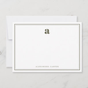 Minimalist Monogram Olive Green Two Border Card