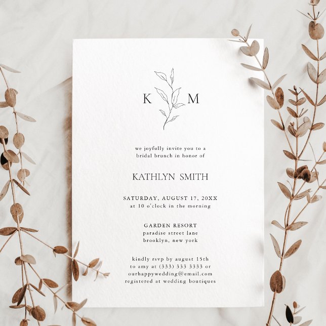 Minimalist Monogram Olive Leaf Bridal Brunch Invitation (Creator Uploaded)