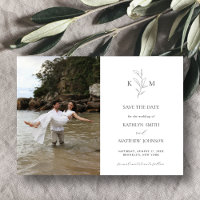 Minimalist Monogram Olive Leaf Save The Date