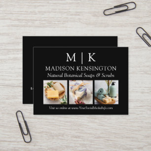 Minimalist Monogram or Add Logo Business 3 Photo Business Card