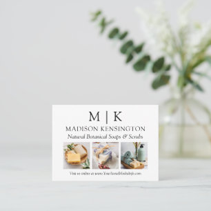 Minimalist Monogram or Add Logo Business 3 Photos Card