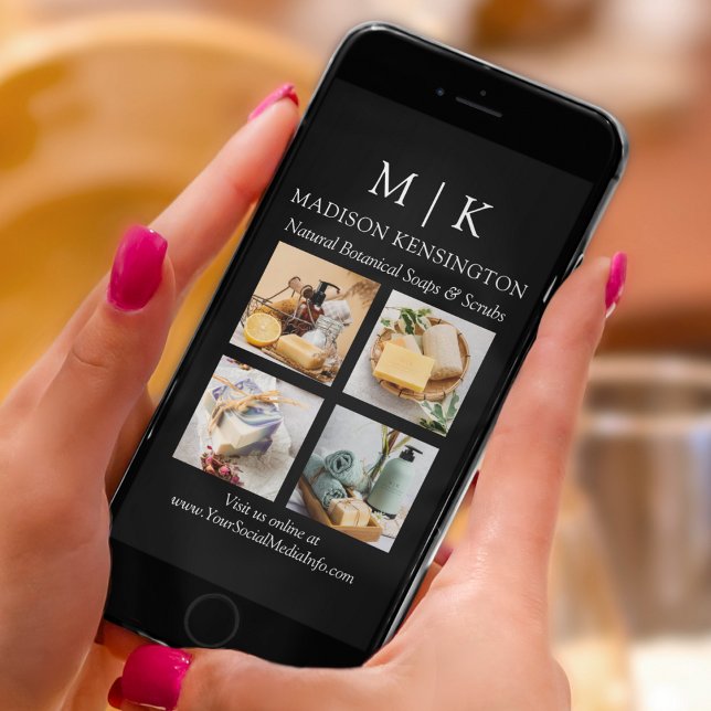 Minimalist Monogram or Add Logo Business 4 Photo Card (Edit to Customize text, colors and more)