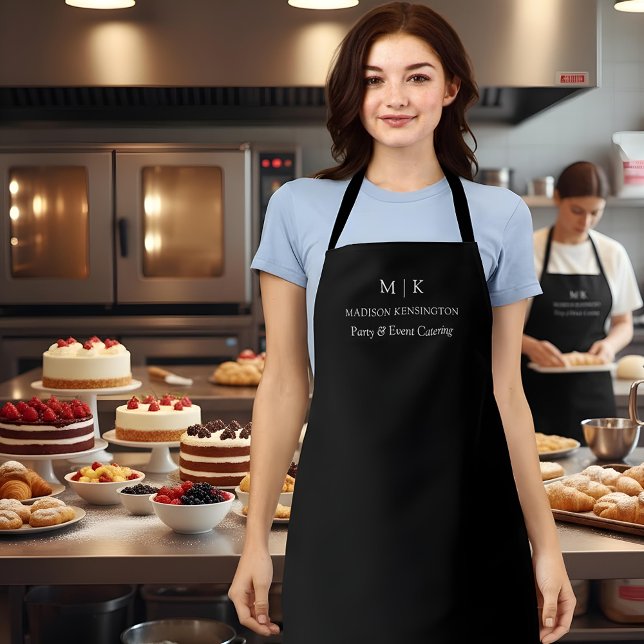 Minimalist Monogram or Add Logo Business Black Apron (Customize to change text size, style or background color.)
