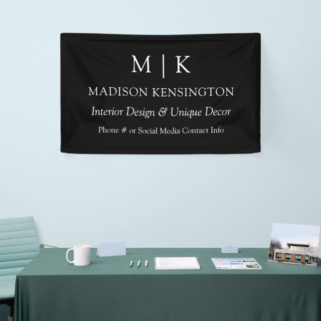 Minimalist Monogram or Add Logo Business Black Banner (Tradeshow)