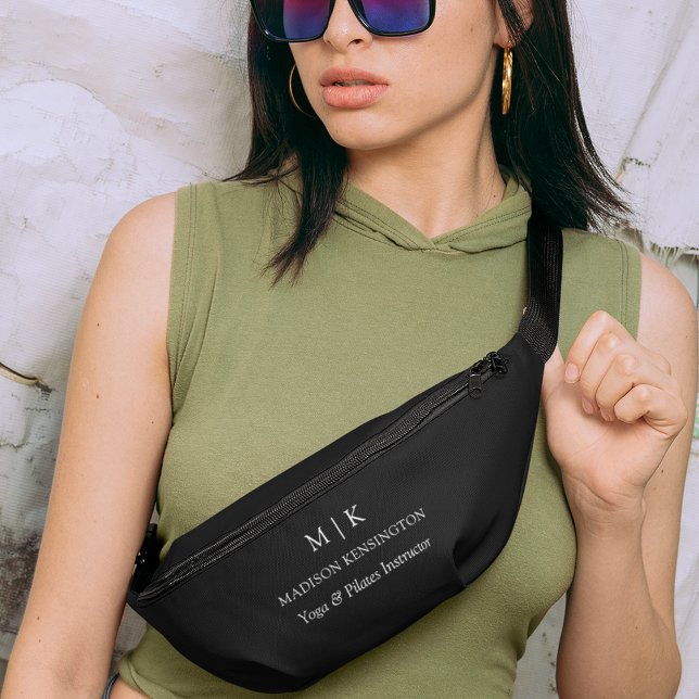 Minimalist Monogram or Add Logo Business Black Bum Bags (Edit to Customize text, colors and more.)