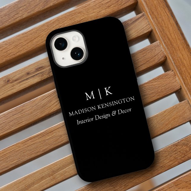 Minimalist Monogram or Add Logo Business Black Case-Mate iPhone Case (Edit to Customize text, colors and more)