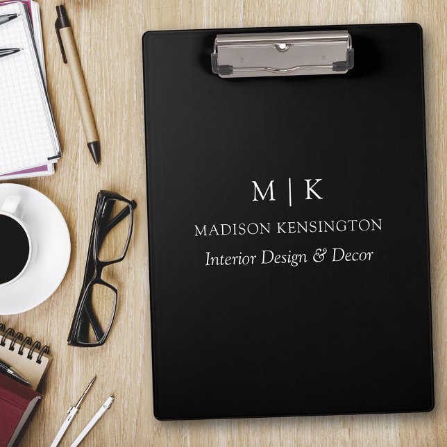 Minimalist Monogram or Add Logo Business Black Clipboard (Edit to Customize text, colors and more)