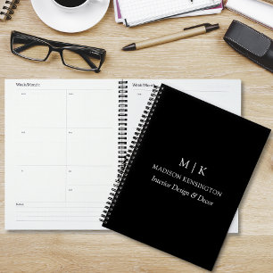 Minimalist Monogram or Add Logo Business Black Planner