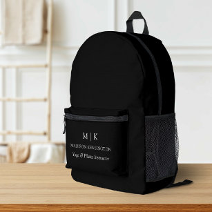 Minimalist Monogram or Add Logo Business Black Printed Backpack