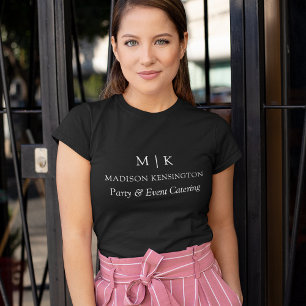 Minimalist Monogram or Add Logo Business Black T-Shirt