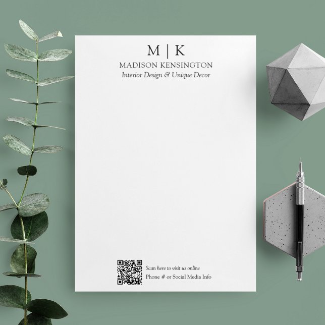 Minimalist Monogram or Add Logo Business QR Code Custom Letterhead (Edit to Customize text, colors and more)