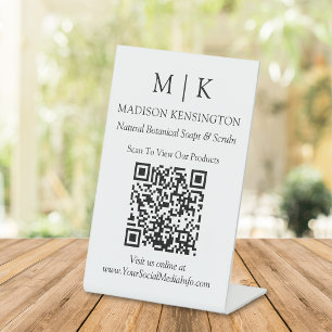 Minimalist Monogram or Add Logo Business QR Code Pedestal Sign