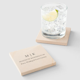 Minimalist Monogram or Add Logo Business Sandstone Stone Coaster
