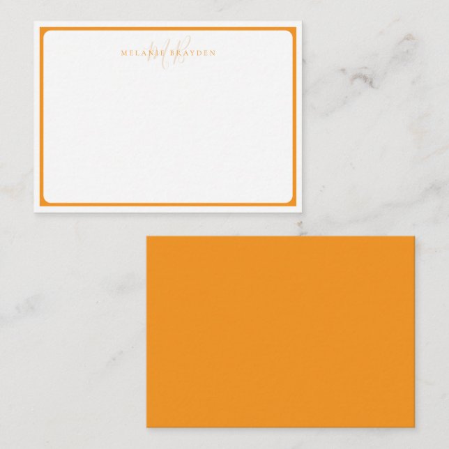 Minimalist Monogram Orange Pointed Curve Border Card (Front/Back)