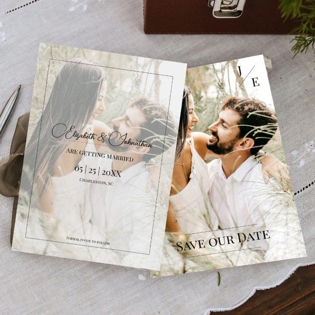 Minimalist Monogram Photo | Black Save The Date (Minimalist Monogram Photo Black Save the Date)