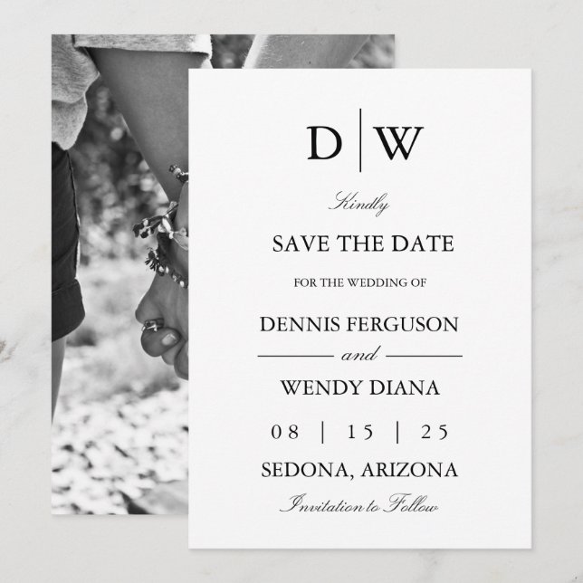Minimalist Monogram Photo Save The Date (Front/Back)