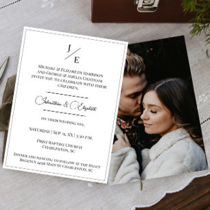 Minimalist Monogram Photo Wedding White Invitation