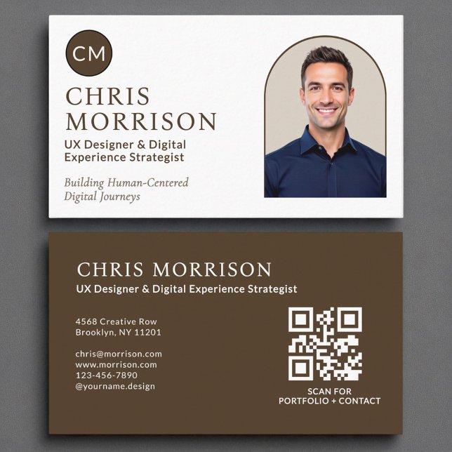 Minimalist Monogram Professional QR Code Photo  Business Card (Creator Uploaded)