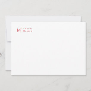 Minimalist Monogram Rose Red Correspondence Card