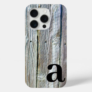 Minimalist monogram rustic Barn-wood   iPhone 15 Pro Case