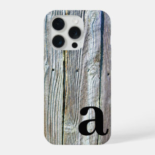 Minimalist monogram rustic Barn-wood iPhone 15 Pro Case