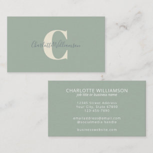Minimalist Monogram Sage Green Elegant Script Business Card