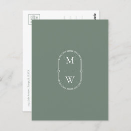 Minimalist Monogram Sage Green Save the Date Postcard