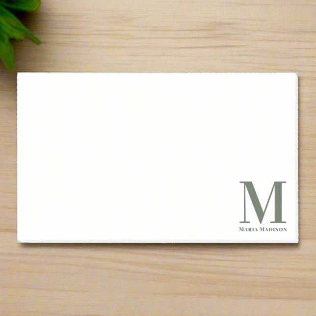 Minimalist Monogram Sage Green Script Initial Name Post-it Notes (Creator Uploaded)