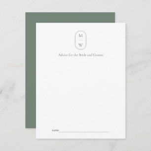 Minimalist Monogram Sage Green Wedding Advice Card