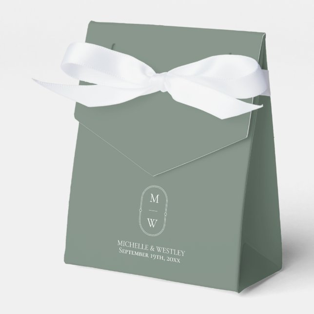 Minimalist Monogram Sage Green Wedding Favour Box (Front Side)