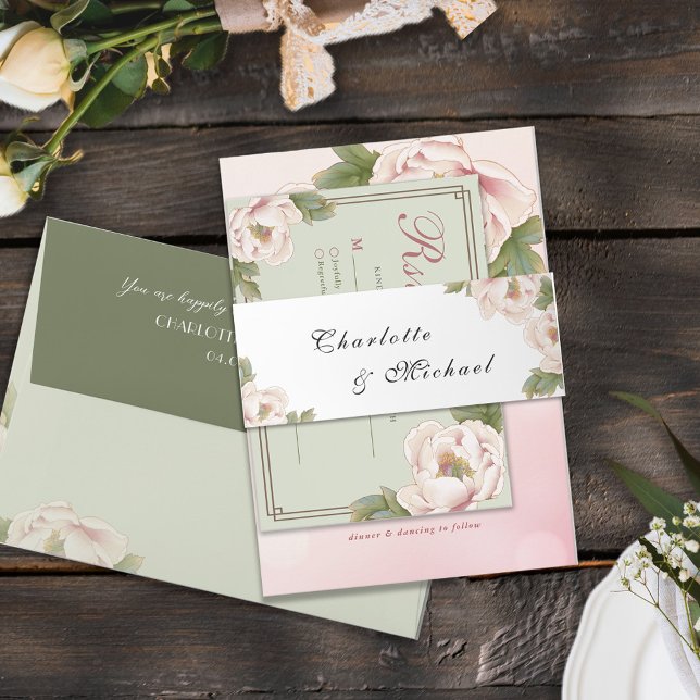 Minimalist Monogram Sage Green Wedding Invitation Belly Band (Creator Uploaded)