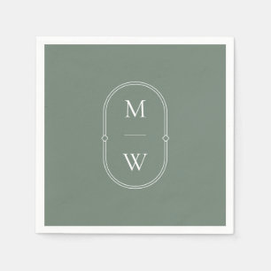 Minimalist Monogram Sage Green Wedding Napkin