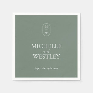 Minimalist Monogram Sage Green Wedding Napkin