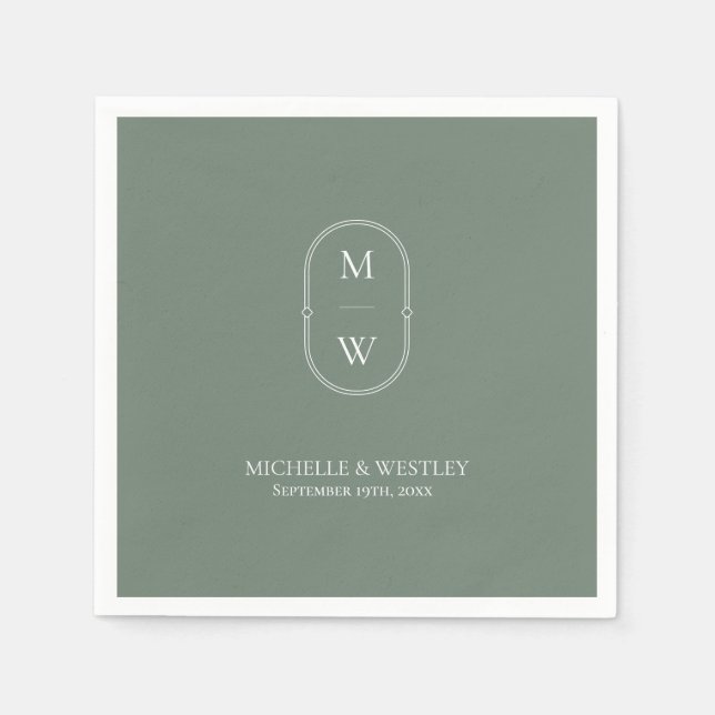 Minimalist Monogram Sage Green Wedding Napkin (Front)