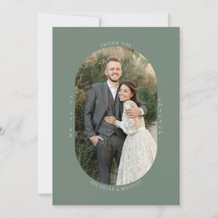 Minimalist Monogram Sage Green Wedding Photo Thank You Card
