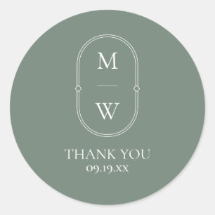 Minimalist Monogram Sage Green Wedding Thank You Classic Round Sticker