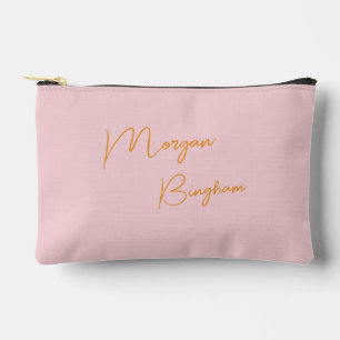Minimalist monogram script pink accessory pouch