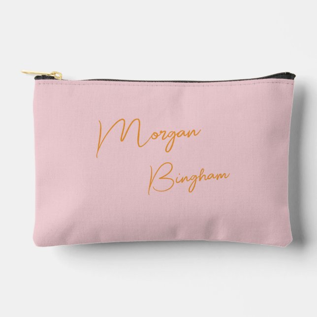 Minimalist monogram script pink accessory pouch (Front)