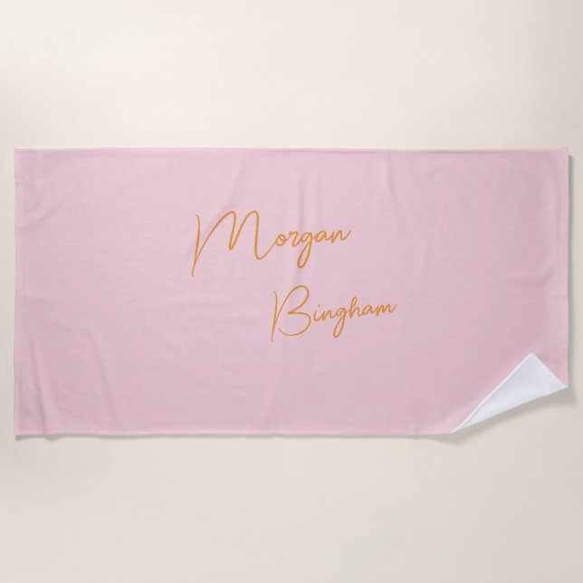 Minimalist monogram script pink beach towel (Front)