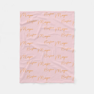 Minimalist monogram script pink fleece blanket
