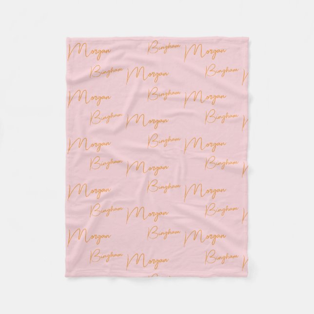 Minimalist monogram script pink fleece blanket (Front)