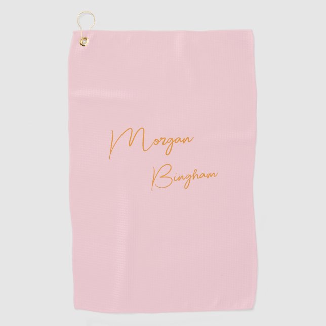 Minimalist monogram script pink golf towel (Front)