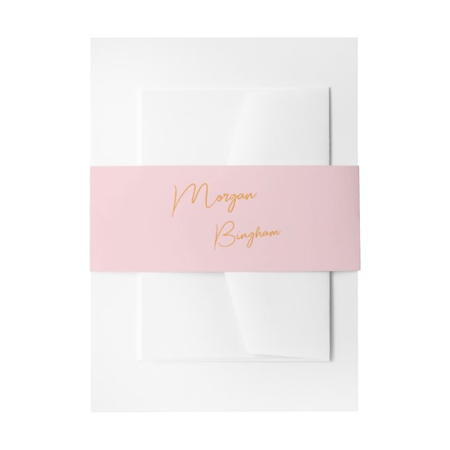 Minimalist monogram script pink invitation belly band (Front Example)