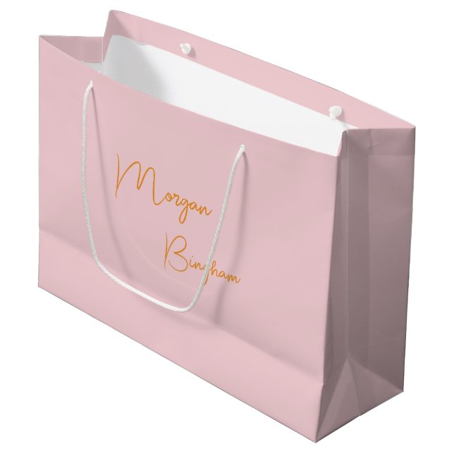 Minimalist monogram script pink large gift bag (Front Angled)