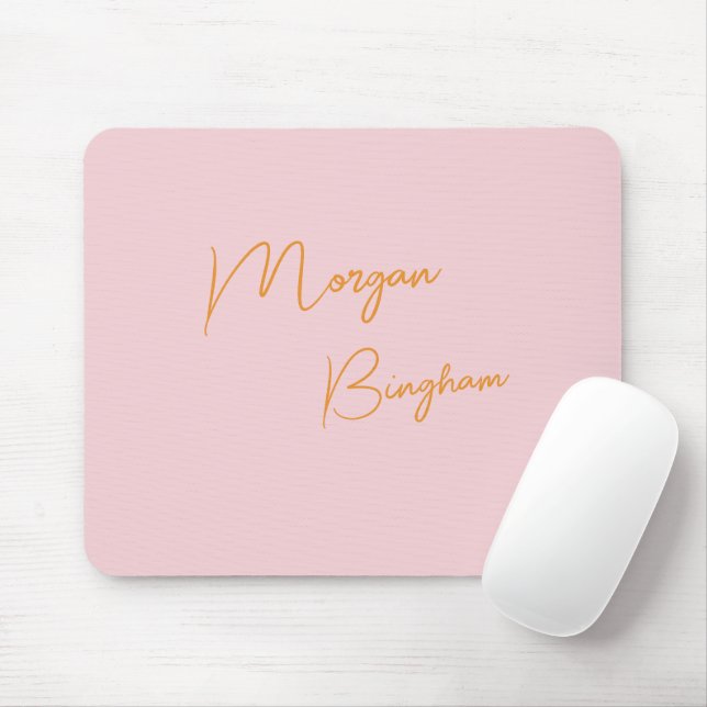 Minimalist monogram script pink mouse pad (With Mouse)