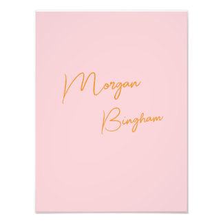 Minimalist monogram script pink photo print