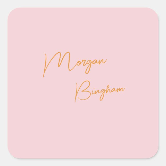 Minimalist monogram script pink square sticker (Front)