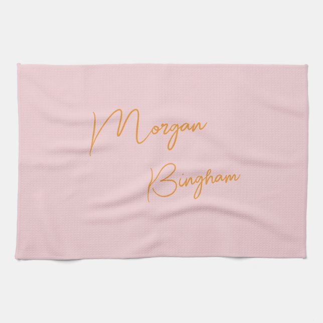Minimalist monogram script pink tea towel (Horizontal)