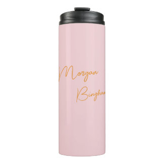 Minimalist monogram script pink thermal tumbler
