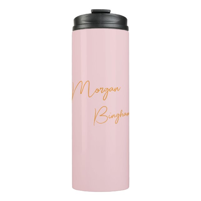 Minimalist monogram script pink thermal tumbler (Front)